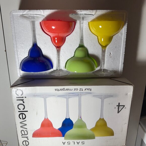 4 Colorful Margarita Glasses Stem New in Box - Picture 1 of 1
